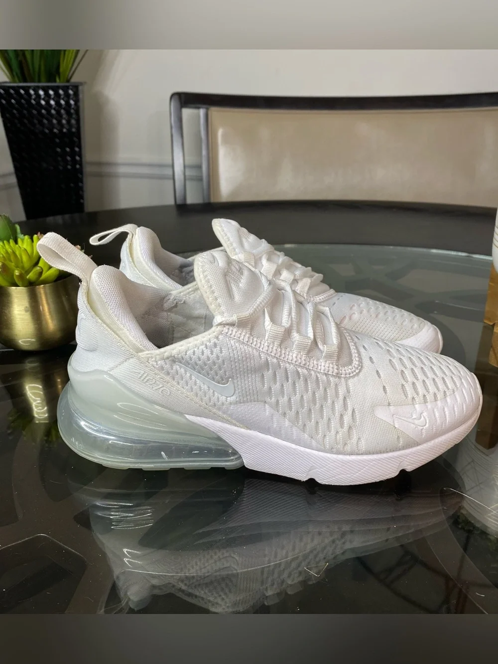 Nike Air Max 270 Triple White Women's Running Shoes Size 4 Youth